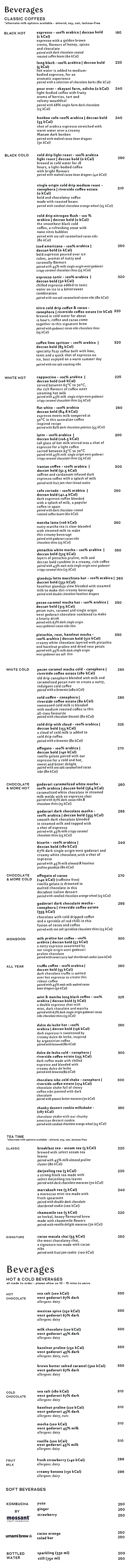 manam chocolate menu